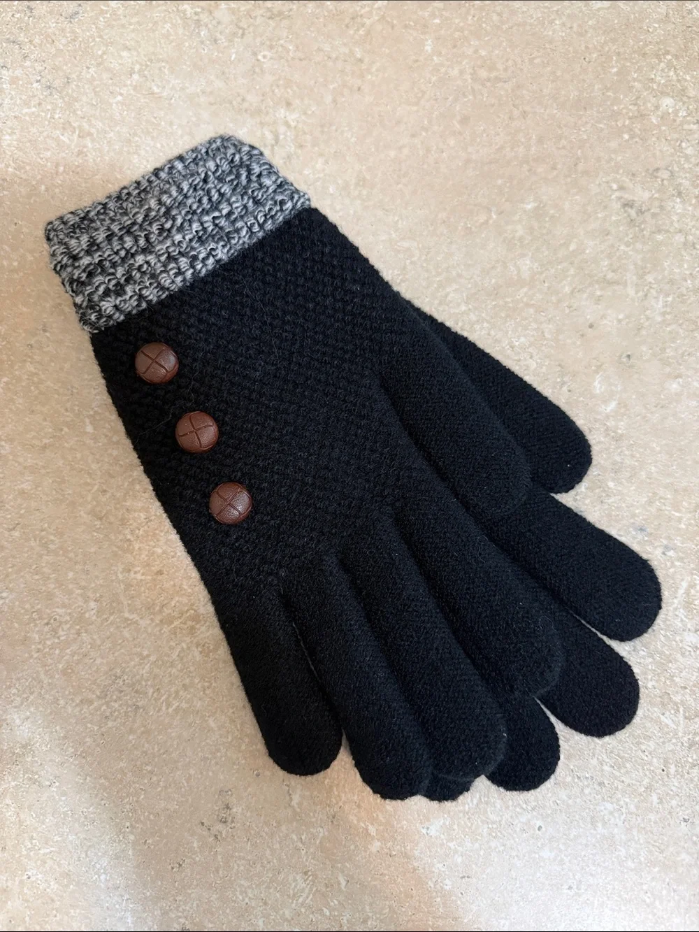Britt's Knits Women's Black Knit Gloves with Gray Marled Cuff